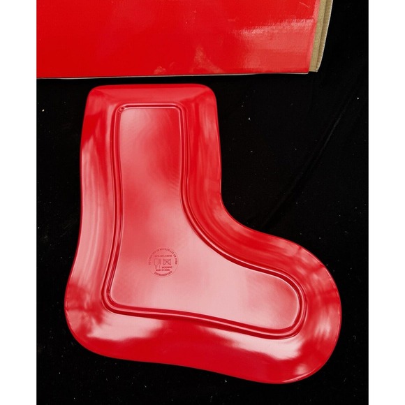Melamine Knit Sweater Motif Design Red Stocking Platter Brand New In Box! - Picture 7 of 10
